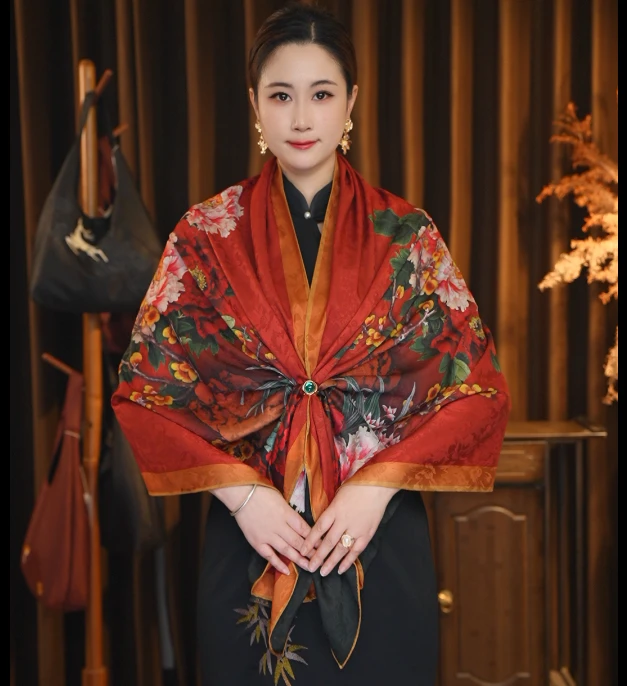 xys-380【春兰秋菊】 暗纹提花 香韵沙方巾70*180