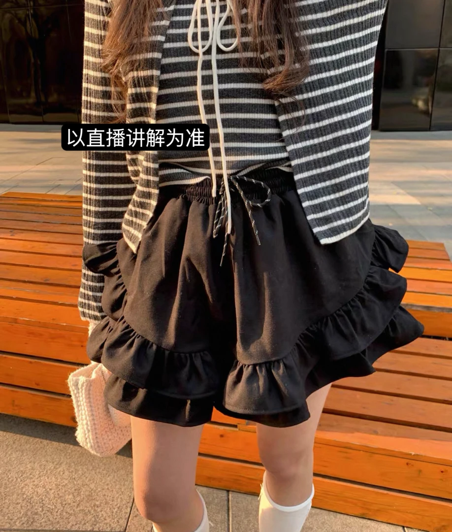 纯色休闲百搭显瘦荷叶摆花苞短裙