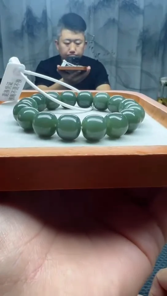 未镶嵌手串和田玉且末正蓝老邢卡14天然拍一发一