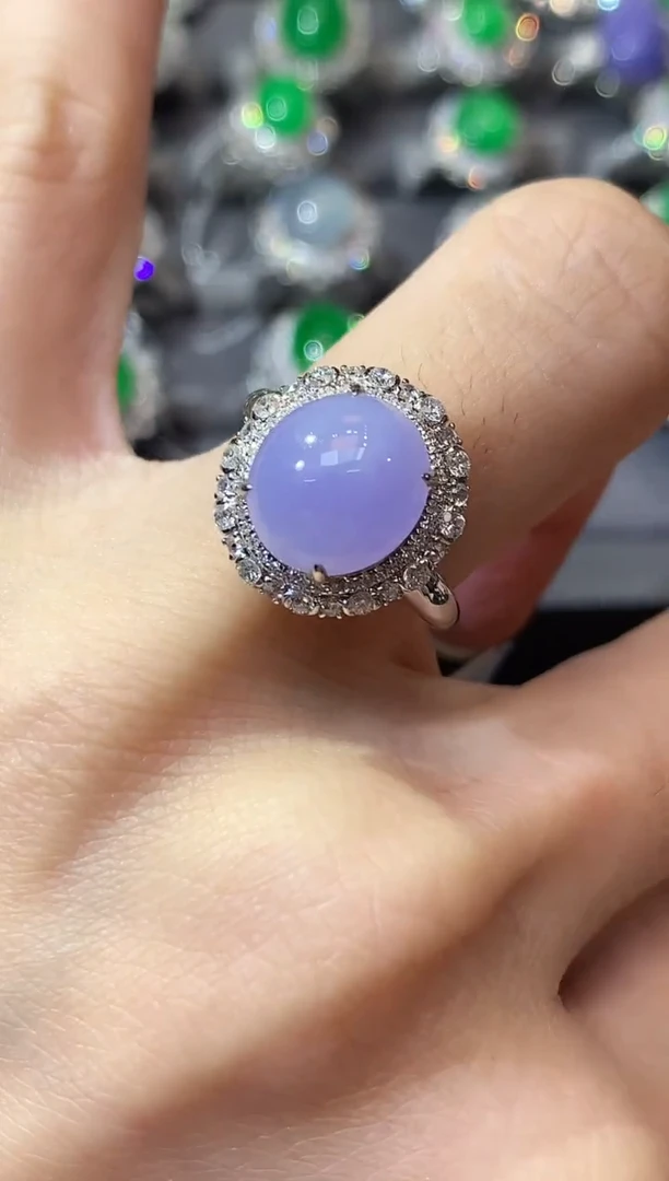 18K金镶嵌戒指翡翠A78 紫貨有一定色差