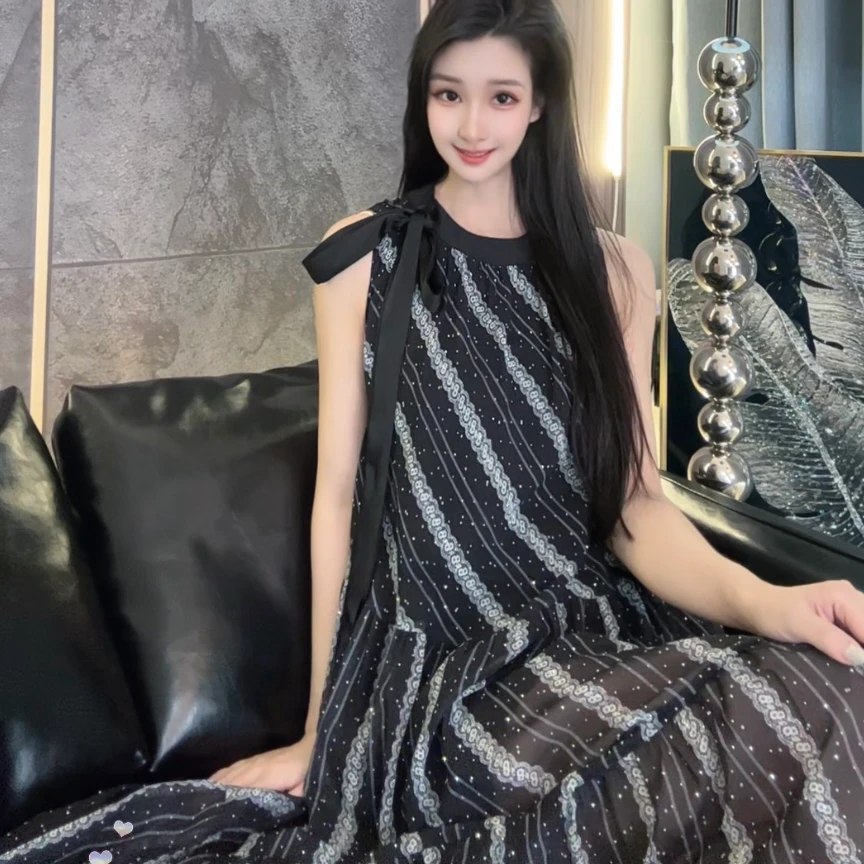 宽松腰复古港风套头长裙连衣裙潮流时尚潮牌女百褶Y260164