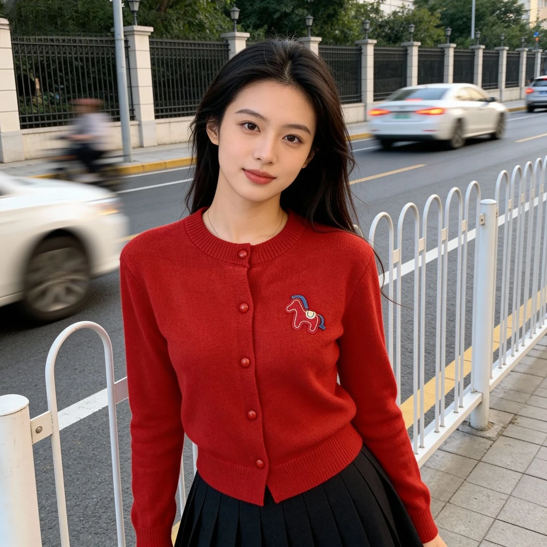 安哥拉红小马喜庆毛衣开衫女新款冬季内搭小个子慵懒复古针织上衣