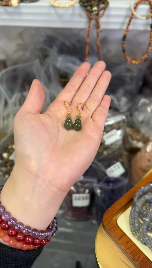 【闪购商品】和田玉颈饰银S925镶嵌和田玉葫芦银镶嵌耳钩[3719]