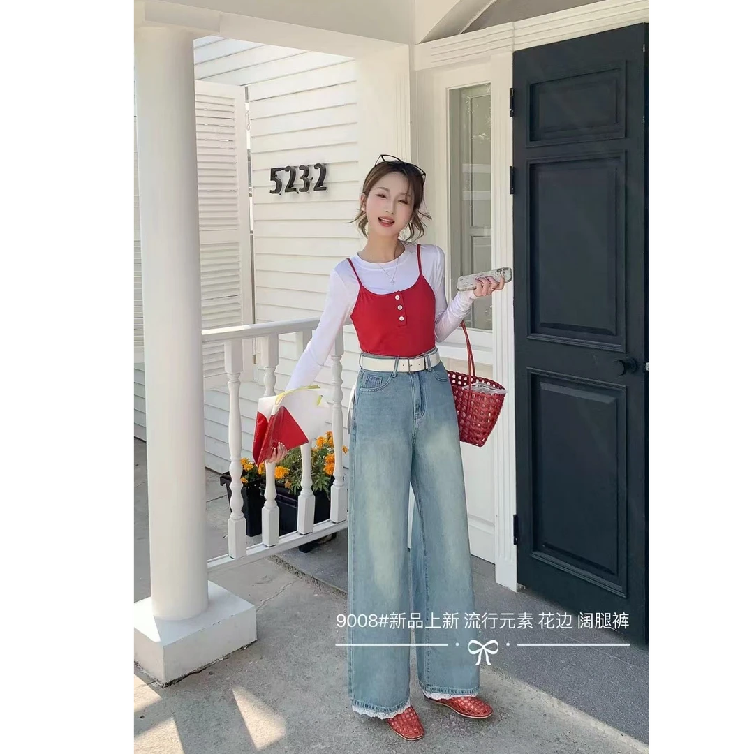 王永家~夏季新款花边设计软牛仔阔腿裤9008