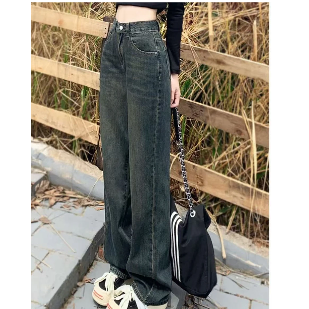 2025春季新款时尚百搭直筒牛仔裤显瘦长裤子休闲女裤子99277长102