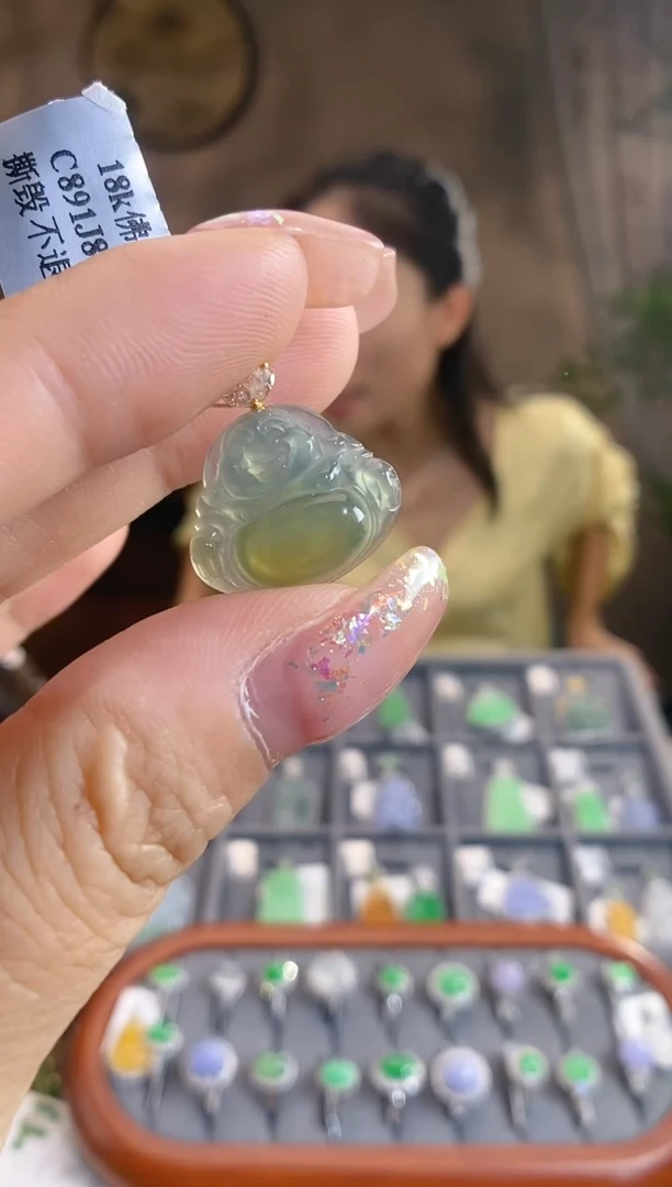 翡翠18K金镶嵌吊坠(不含链)佛公