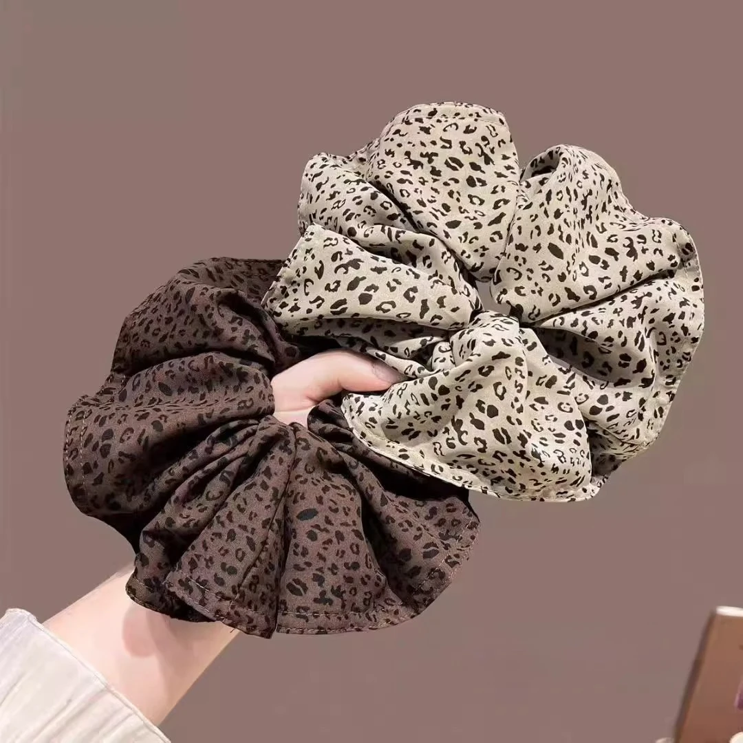 发圈头轻奢复古头饰豹纹大号发绳扎时尚大肠百搭丸子头绳简约发饰
