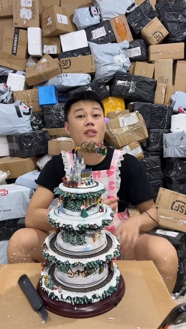 瓷片树脂大号圣诞树转盘摆件微瑕要开箱视频不退不换