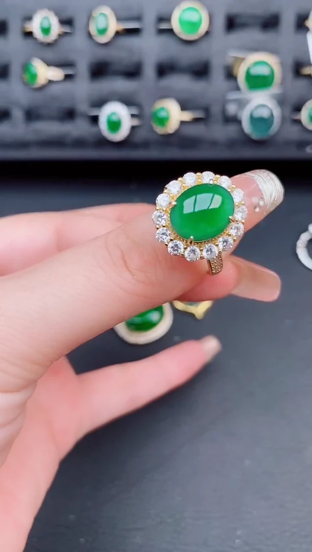 翡翠戒指银S925镶嵌天然a货翡翠425