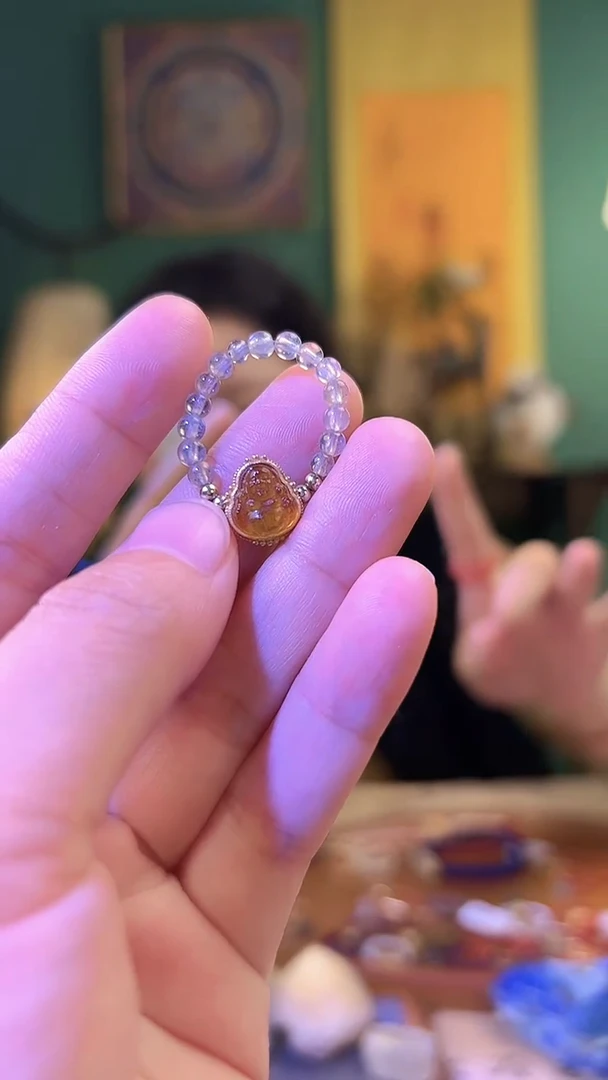 【闪购商品】月光石戒指银S925镶嵌月光石血珀佛公戒指