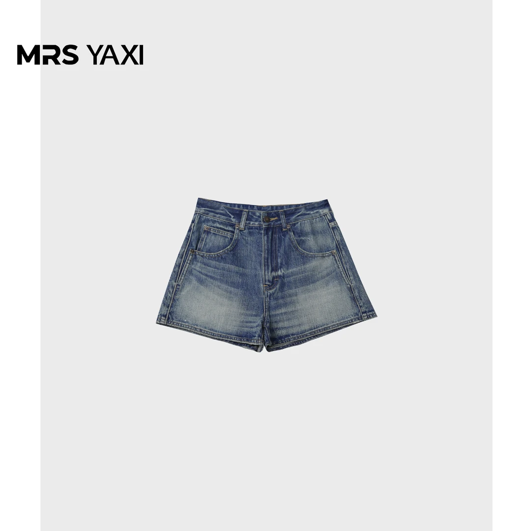 Mrsyaxi复古水洗做旧牛仔短裤显瘦直筒热裤YX5031908