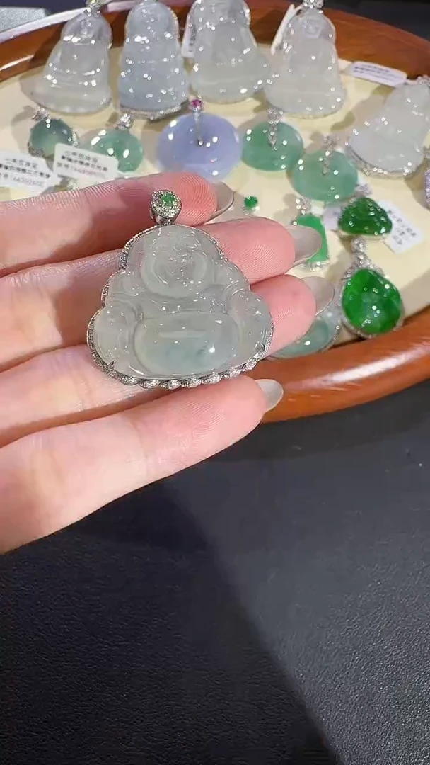 翡翠18K金镶嵌吊坠(不含链)【源头工厂】钻石镶嵌