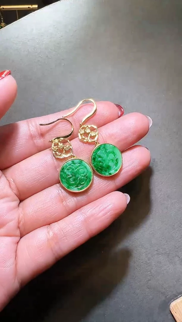 【闪购商品】翡翠耳饰银S925镶嵌翡翠圆牌耳饰