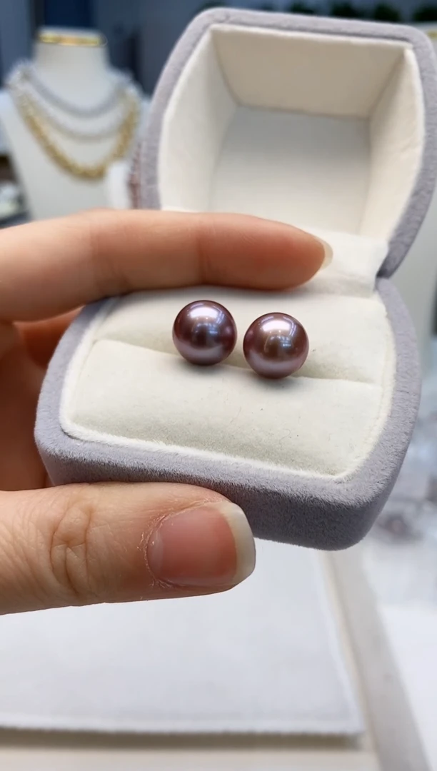 【闪购商品】淡水珍珠耳饰18K金镶嵌淡水耳钉  星空色