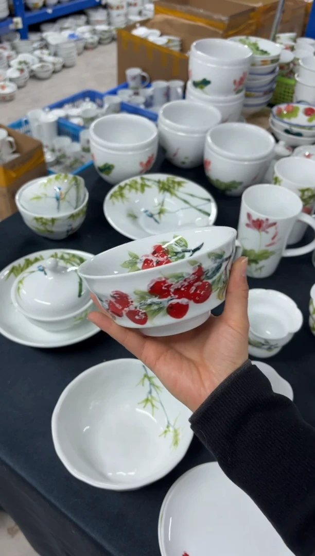 景德镇高温陶瓷食品级手绘釉中彩-小高脚