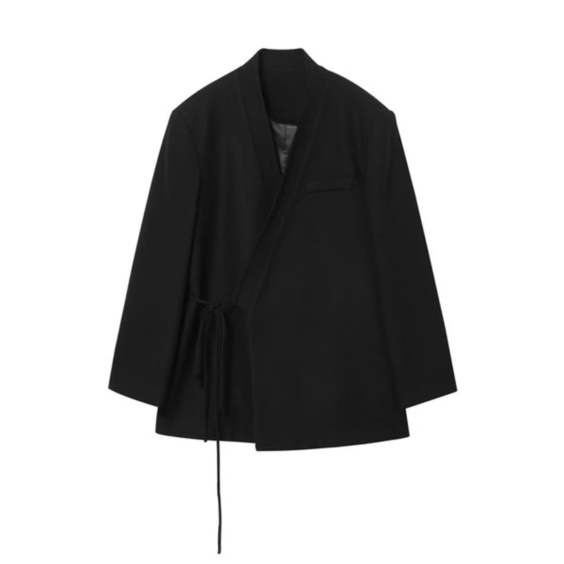 L442斜门襟西装大衣