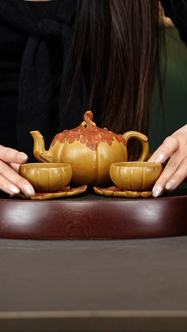 茶壶紫砂74GJF金瓜纳福套组 老段泥400cc