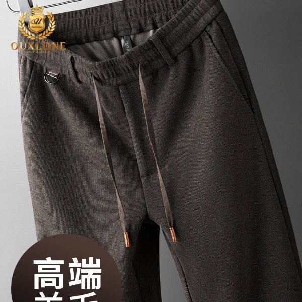 OUXLDNE男士加绒卫裤秋冬新款休闲宽松直筒高端弹力运动百搭长裤