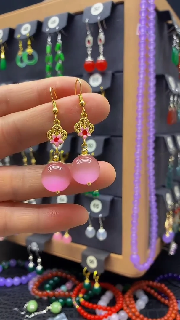 【闪购商品】玛瑙/玉髓耳坠银S925镀金镶嵌耳饰