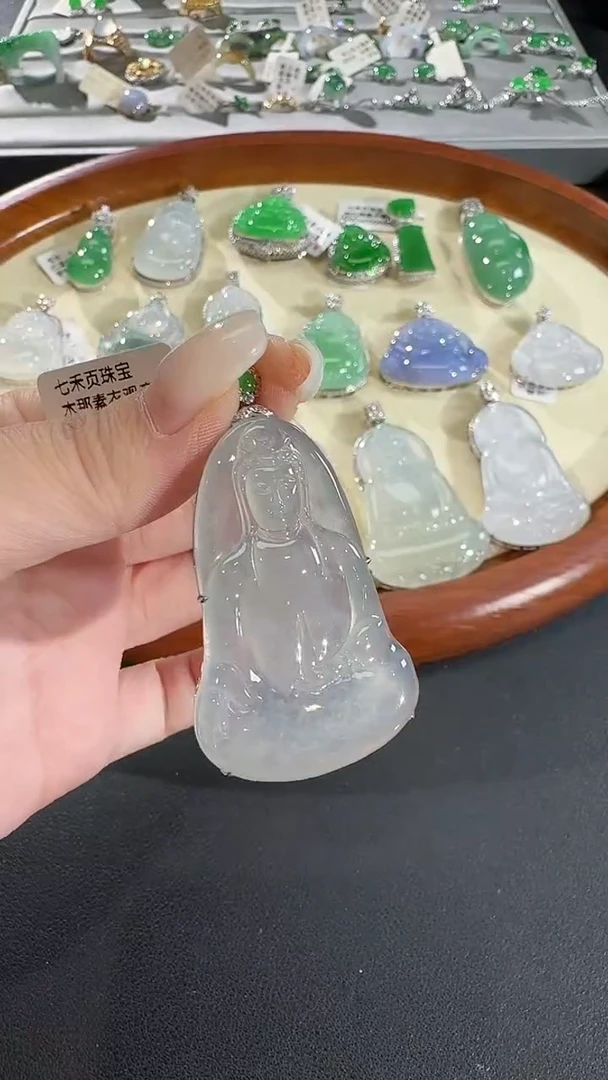 吊坠(不含链)18K金镶嵌翡翠【源头工厂】钻石镶嵌