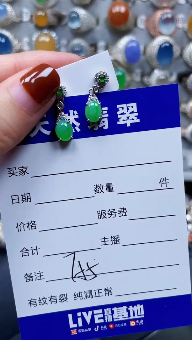 银S925镶嵌翡翠耳饰755