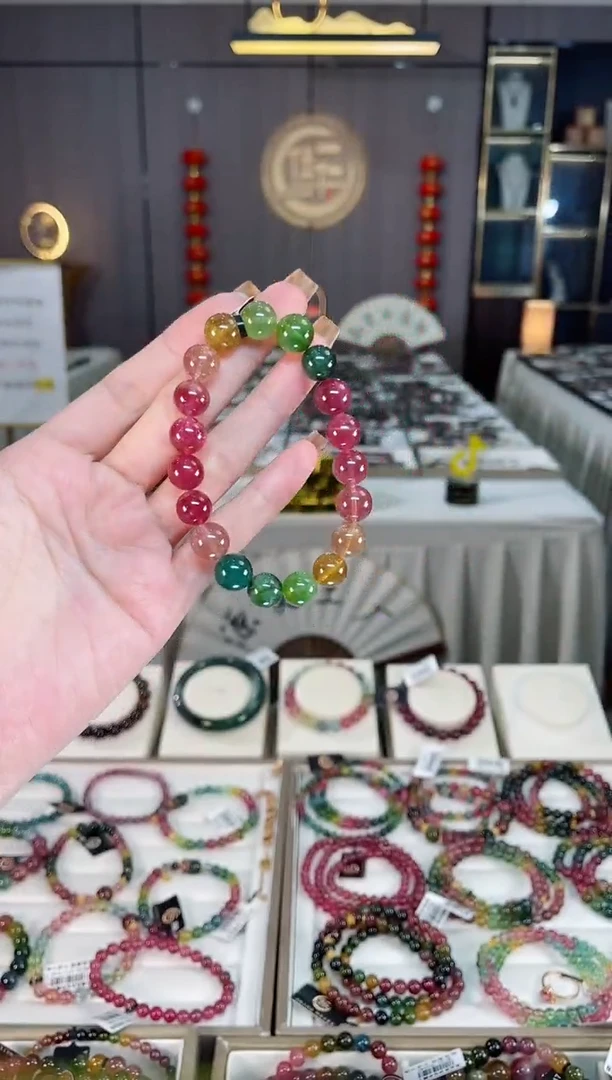 未镶嵌老矿碧玺彩虹单圈手串10mm+碧玺博****诊dan多样性发货一条