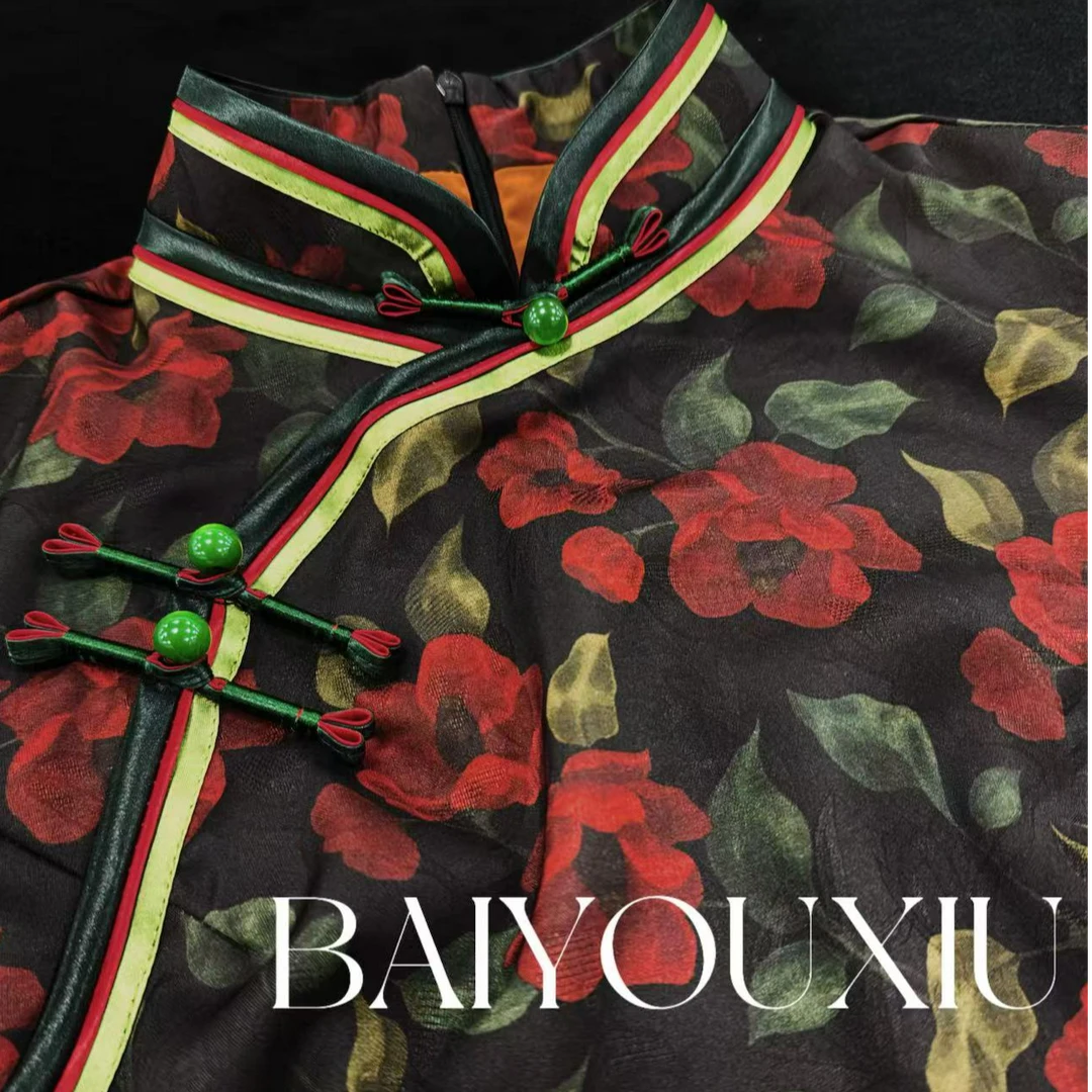 白幼秀【港款】新款2025复古时尚优雅中式立领港风旗袍3523