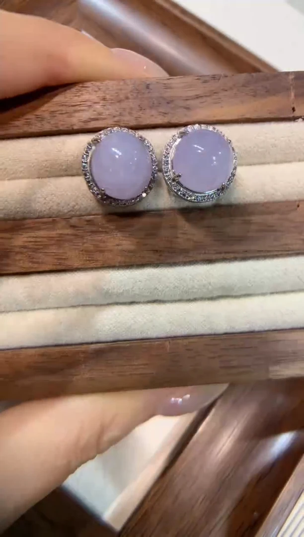 银S925镶嵌翡翠耳饰耳钉