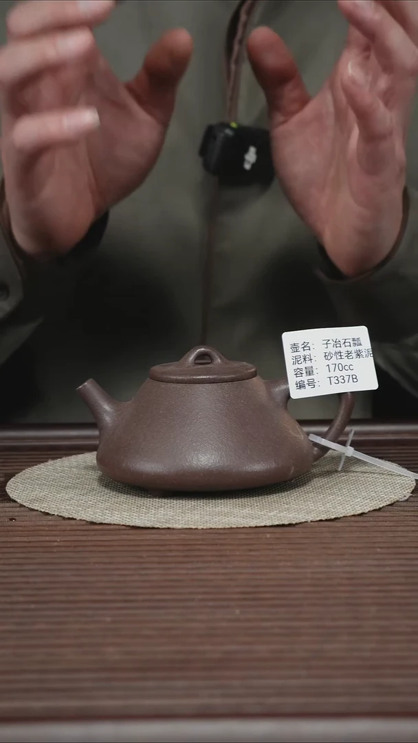 茶壶紫砂T337B 砂性老紫泥 子冶石瓢 170cc