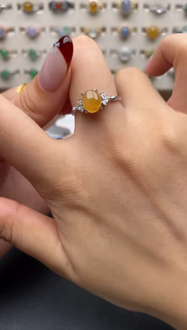 银S925镶嵌戒指翡翠一物一证一礼盒