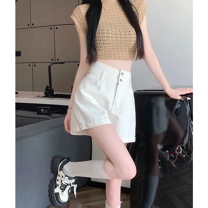 破洞设计感韩版热裤甜酷风显瘦中裤高腰辣妹短裤牛仔高腰裤子显瘦