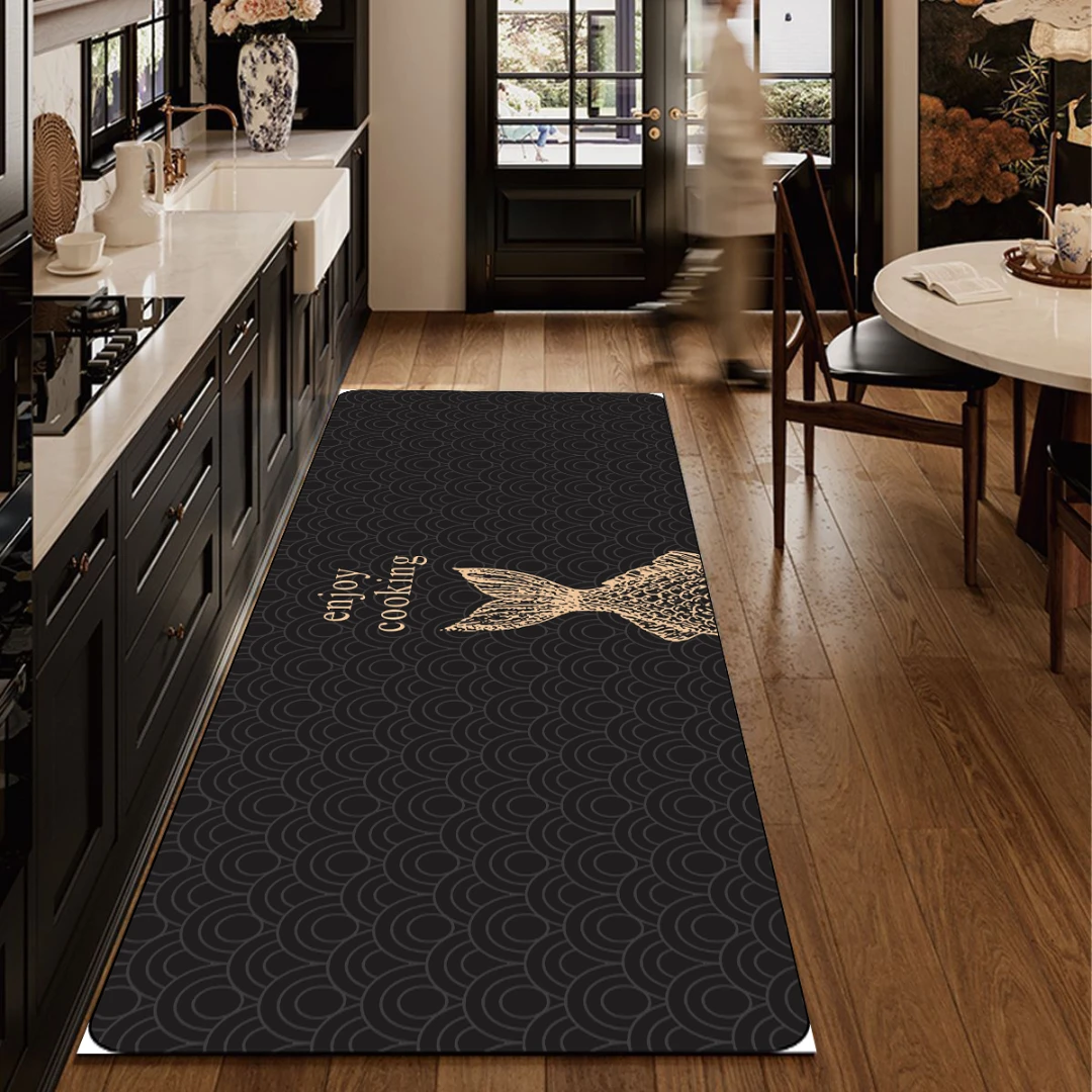 【深色鱼尾60*200cm】硅藻泥地毯厨房走廊防滑可剪吸水垫