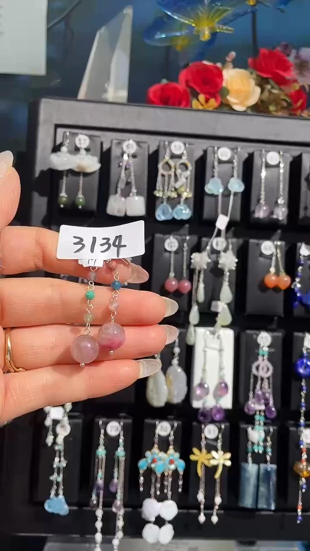 银S925镶嵌耳饰紫晶喜欢拍