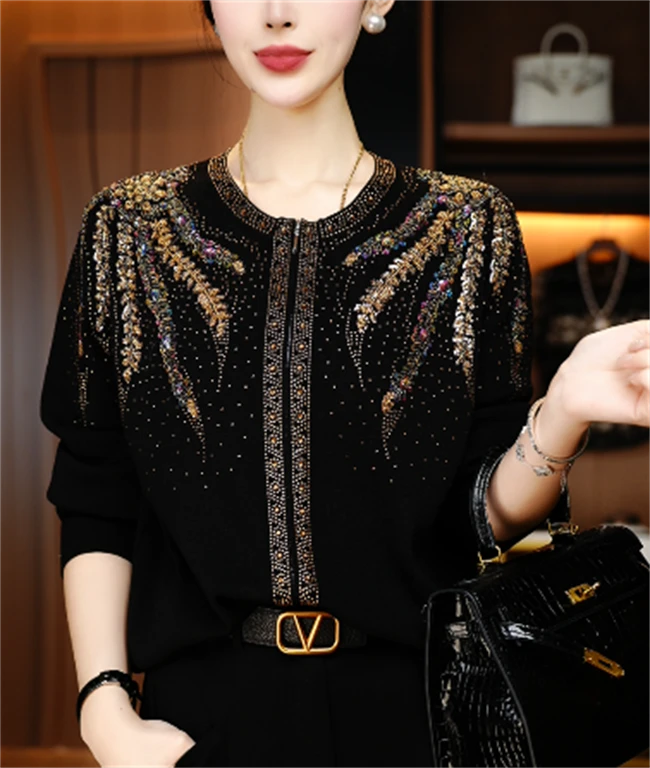 卓曼 秋冬保暖毛衣抗起球高端显瘦百搭减龄气质时尚开衫V24M0600