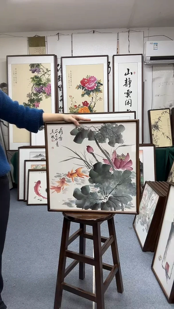 国画尺寸52*52实木画框京东包邮手绘