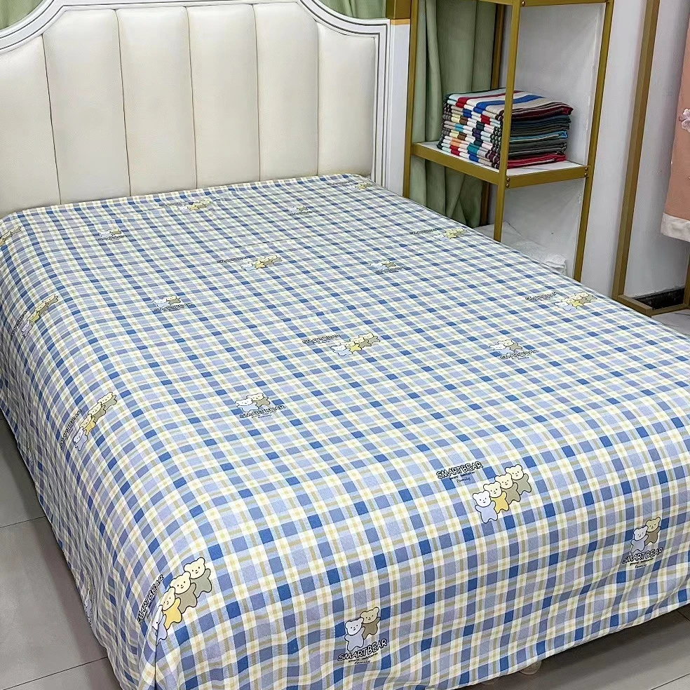 高端亲肤棉-单床单（方格小熊）-1