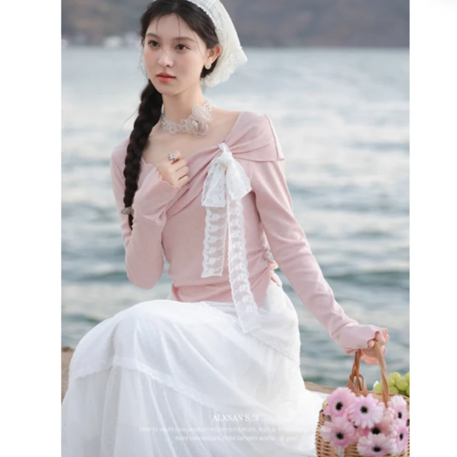 鹿向南【布朗小姐】春季新款法式荡领显瘦上衣半身裙套装L52813