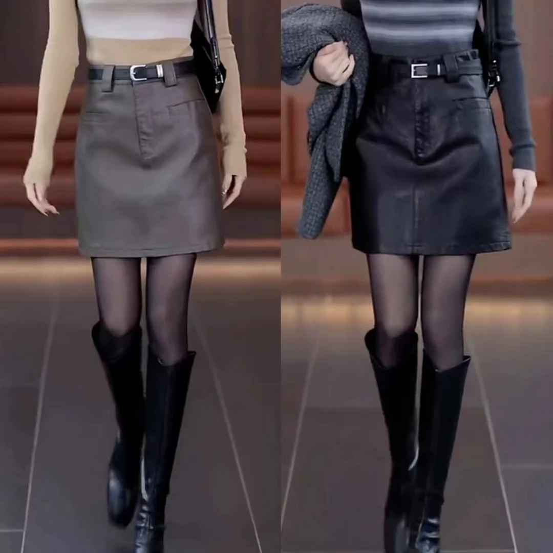 【艾萱萱】802款大码半身裙pu小皮裙 约44
