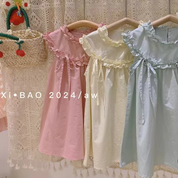 XB-9219-儿童蕾丝女童时尚休闲夏季娃娃领韩版花边领公主裙