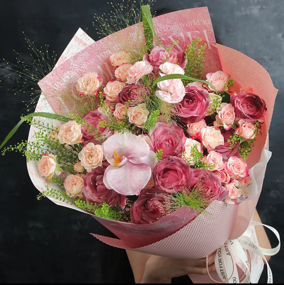 午后粉色花束薄雾紫玫瑰花束店鲜花速递求婚生日送女友同城配送