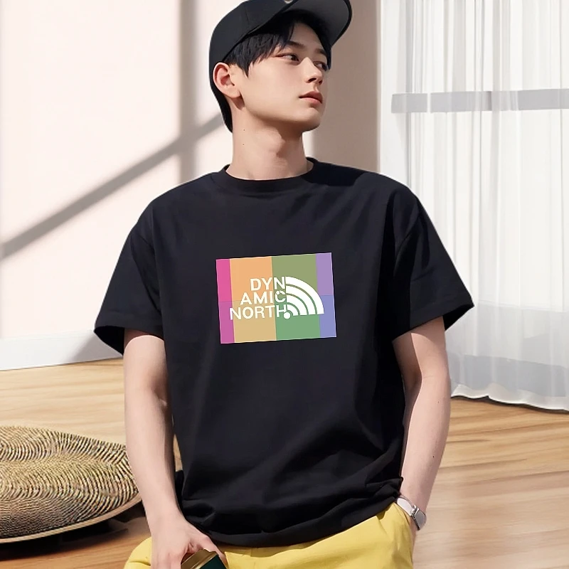 夏季男士短袖T恤宽松圆领休闲运动情侣款动感北面上衣舒适时尚