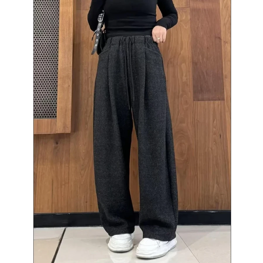 【多多专属】加绒加厚慵懒云朵绒阔脚裤秋冬宽松显瘦韩版高腰弯刀裤