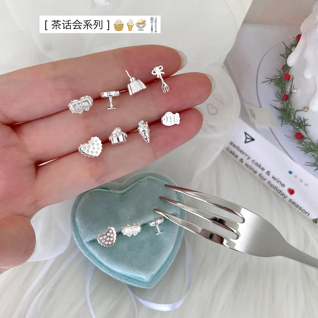 925银耳饰 可爱精致甜品蛋糕耳钉女小众设计耳环2025爆款银针耳饰