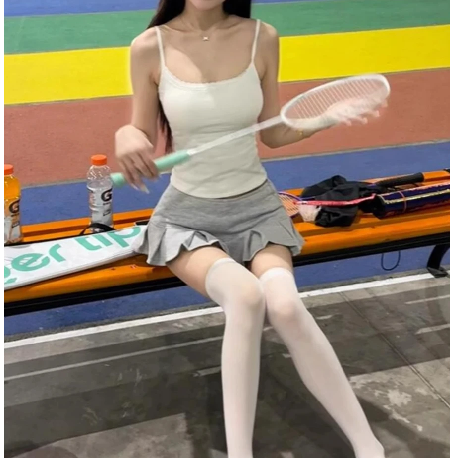 灰色防走光百褶半身裙女夏季美式辣妹短裙运动风裙裤低腰a字裙子