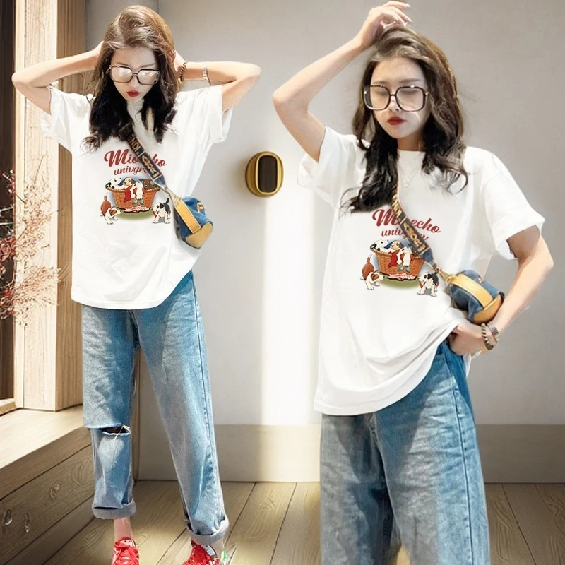 mnmf时尚洋气白色短袖t恤女2025夏季爆款宽松纯棉半袖别致上衣潮