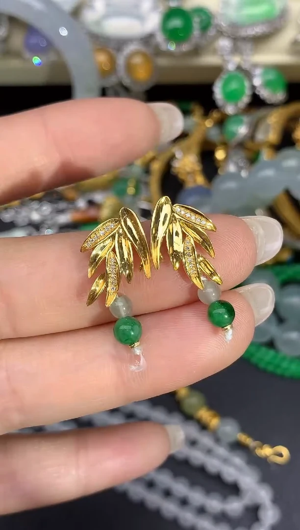 翡翠18K金镶嵌耳饰87-七夕珠宝季