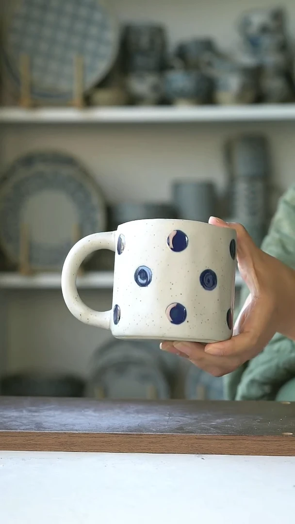 陶瓷粗陶手绘蓝宝石马克杯420ml@7-10@