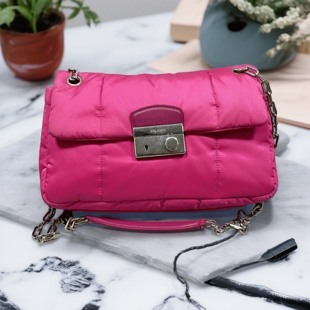 95新 Prada/普拉达 粉色链条包 1852 9678