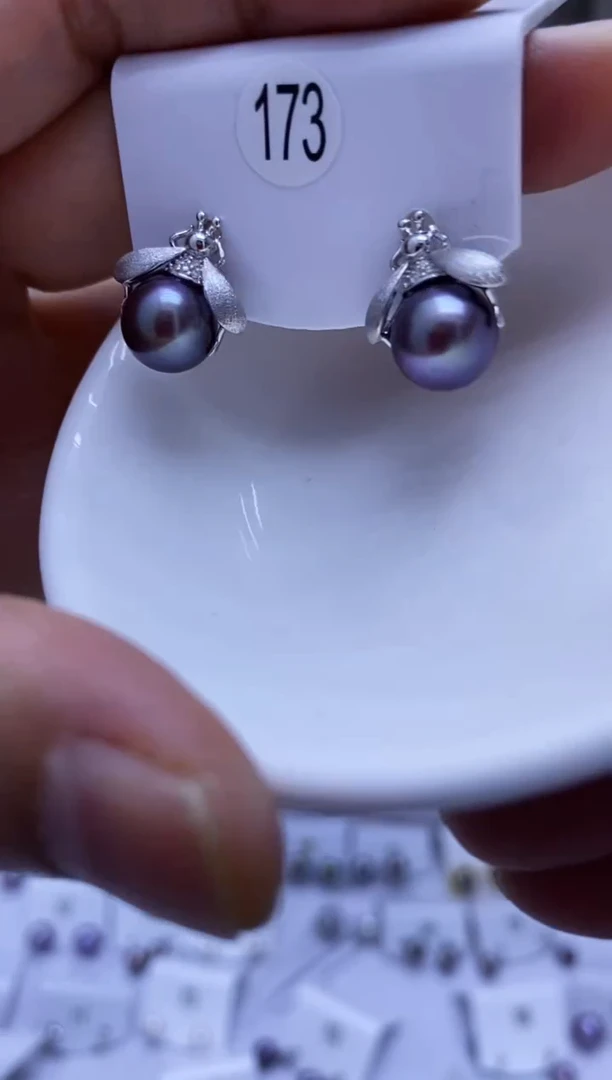 银S925镶嵌耳饰淡水珍珠173