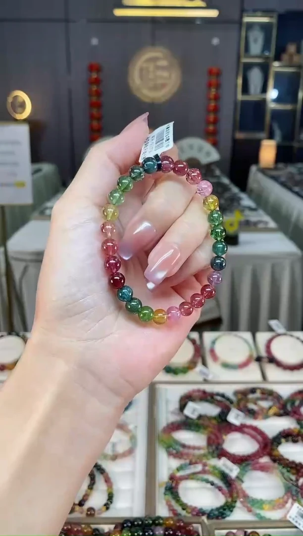未镶嵌冰透净体老矿碧玺色标单圈手串6mm+碧玺hon多样性发一条